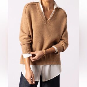 Brochu Walker Wool Cashmere Sweater Beige The Looker Layered V-Neck